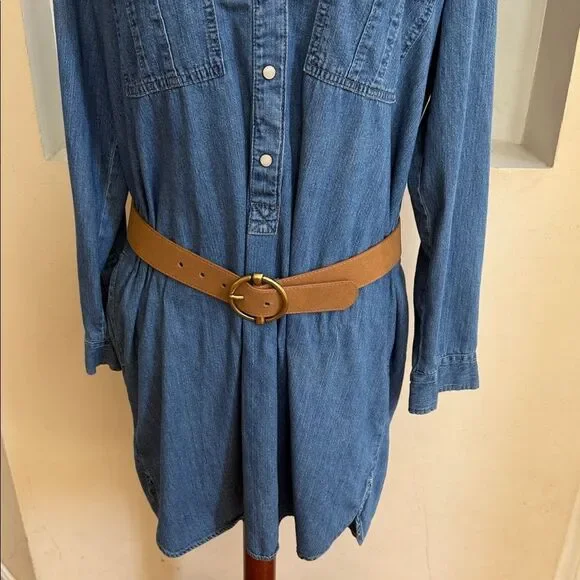GAP Blue Long Sleeve Vintage Denim Pearl Snaps Dress with pockets - Picture 5 of 15